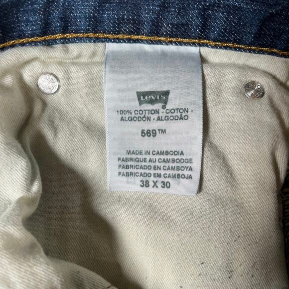 Levis 569 Jeans Mens 38x30 Blue Loose Straight Baggy Fit Dark Denim - Picture 9 of 9